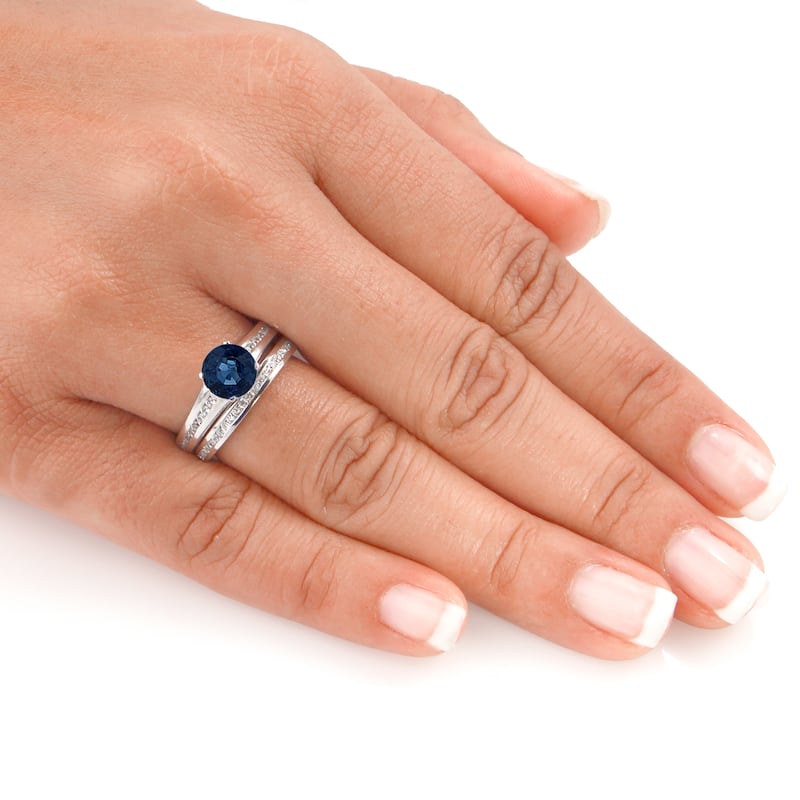 Auriya Platinum 1ct Blue Sapphire and 1ct Diamond Engagement Ring Set