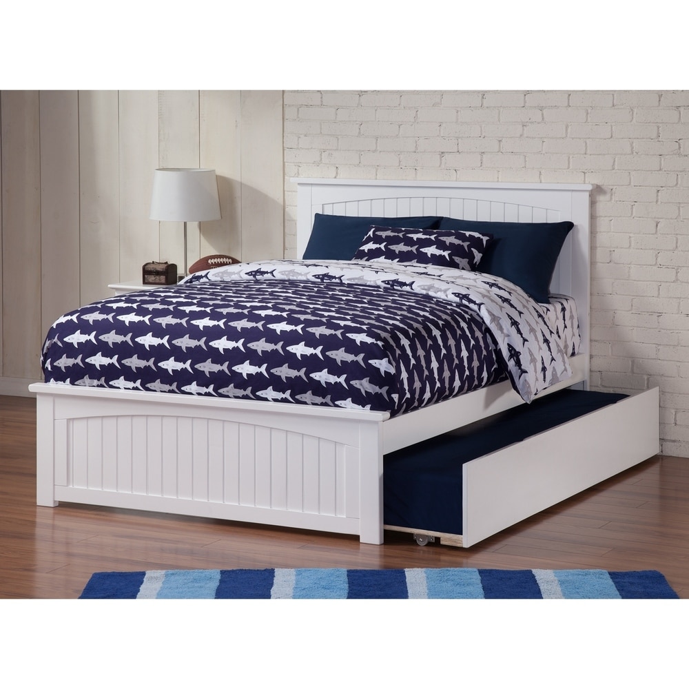 Atlantic Furniture Nantucket Full Platform Bed with Matching Foot Board with Twin Size Urban Trundle Bed in White (White - Full)