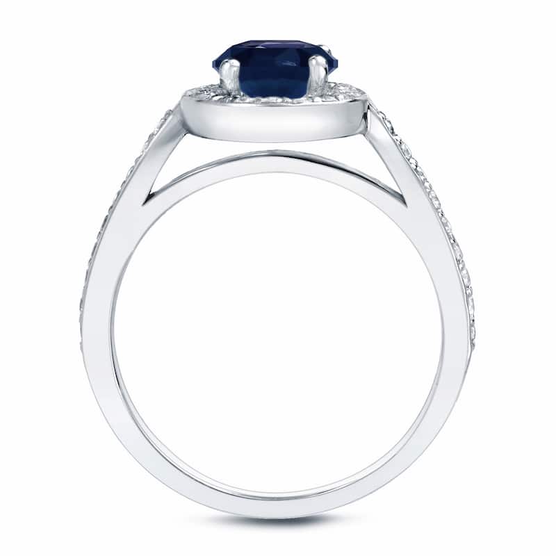 Platinum Round 3/4ct Sapphire and 1/3ct TDW Diamond Halo Engagement Ring by Auriya