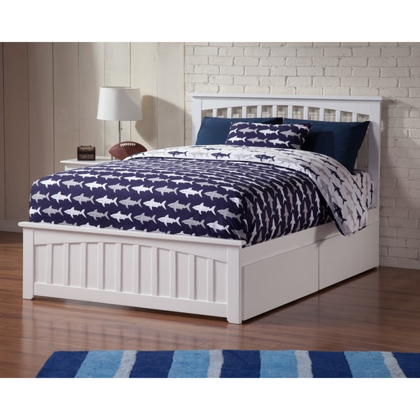 Mission Full Platform Bed with Matching Foot Board with 2 Urban Bed Drawers in White