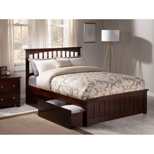 Mission Full Platform Bed with Matching Foot Board with 2 Urban Bed Drawers in Walnut