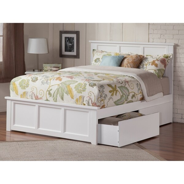 Madison Queen Platform Bed with Matching Foot Board with 2 Urban Bed Drawers in White