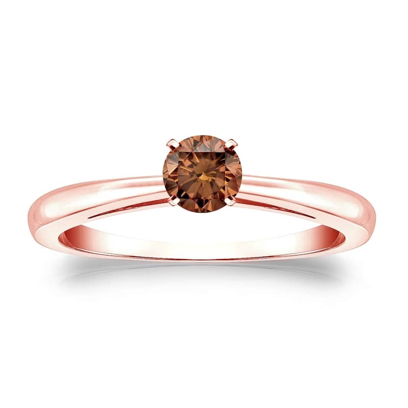 Auriya 1/4cttw Round Solitaire Brown Diamond Ring 14k Gold - 4 - Rose