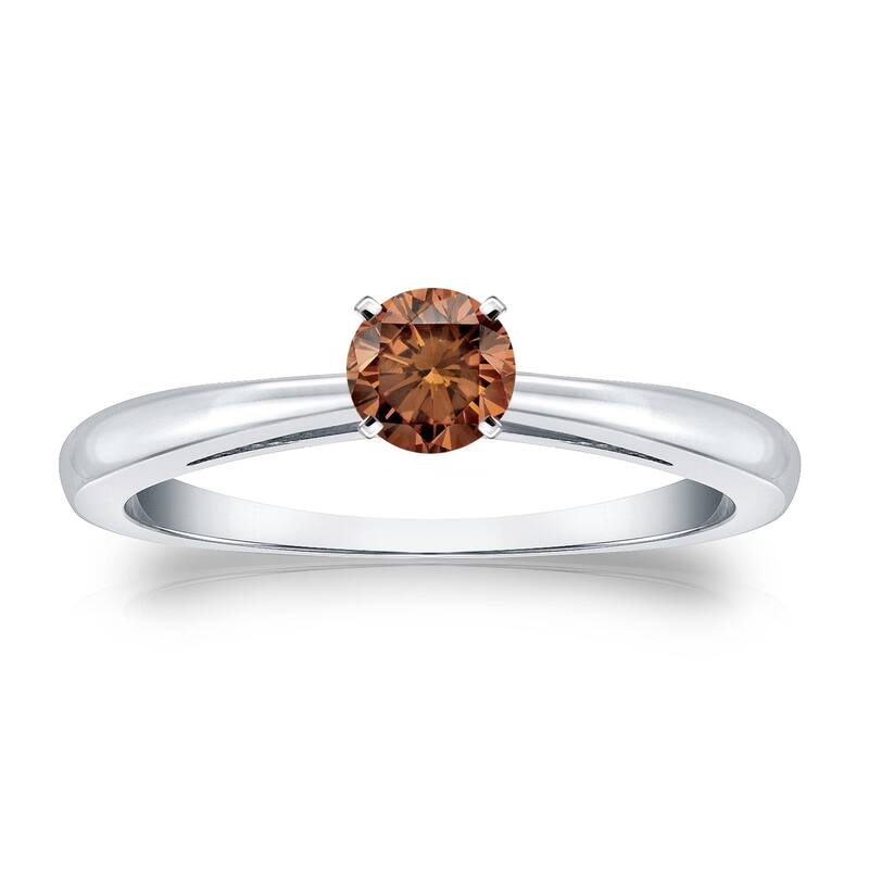 Auriya 1/4cttw Round Solitaire Brown Diamond Ring 14k Gold - 4 - White