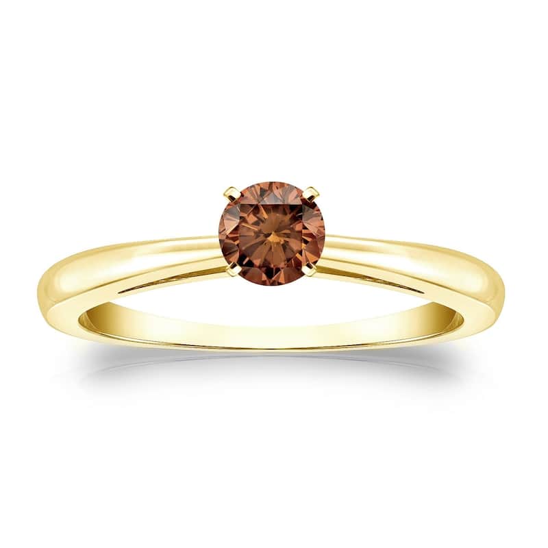Auriya 1/4cttw Round Solitaire Brown Diamond Ring 14k Gold - 4 - Yellow