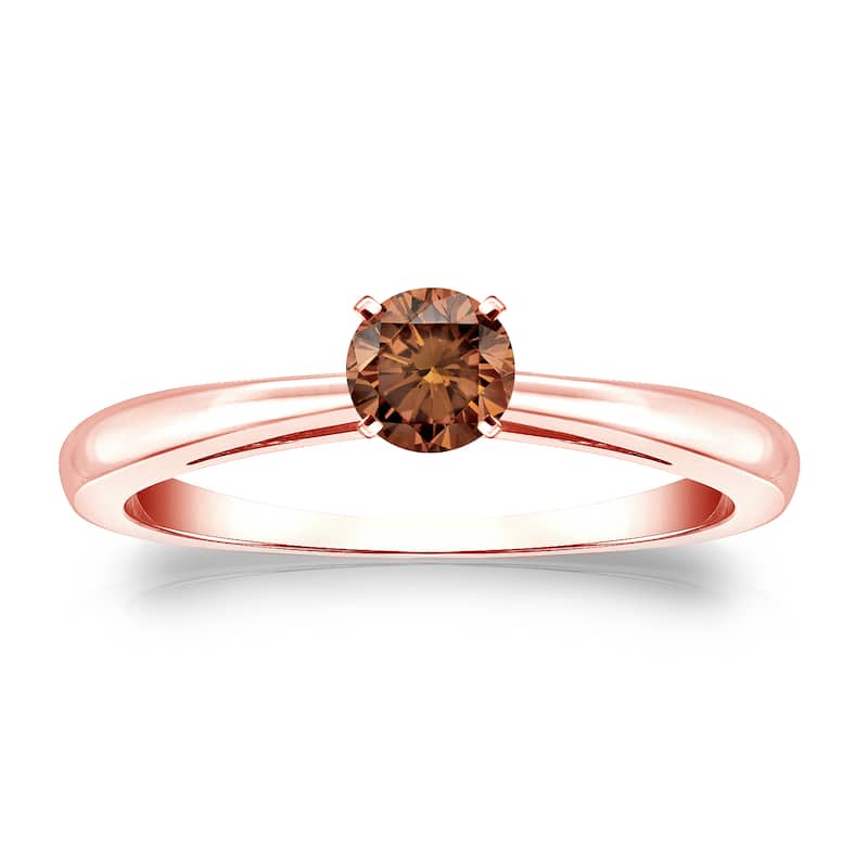 Auriya 1/4cttw Round Solitaire Brown Diamond Ring 14k Gold