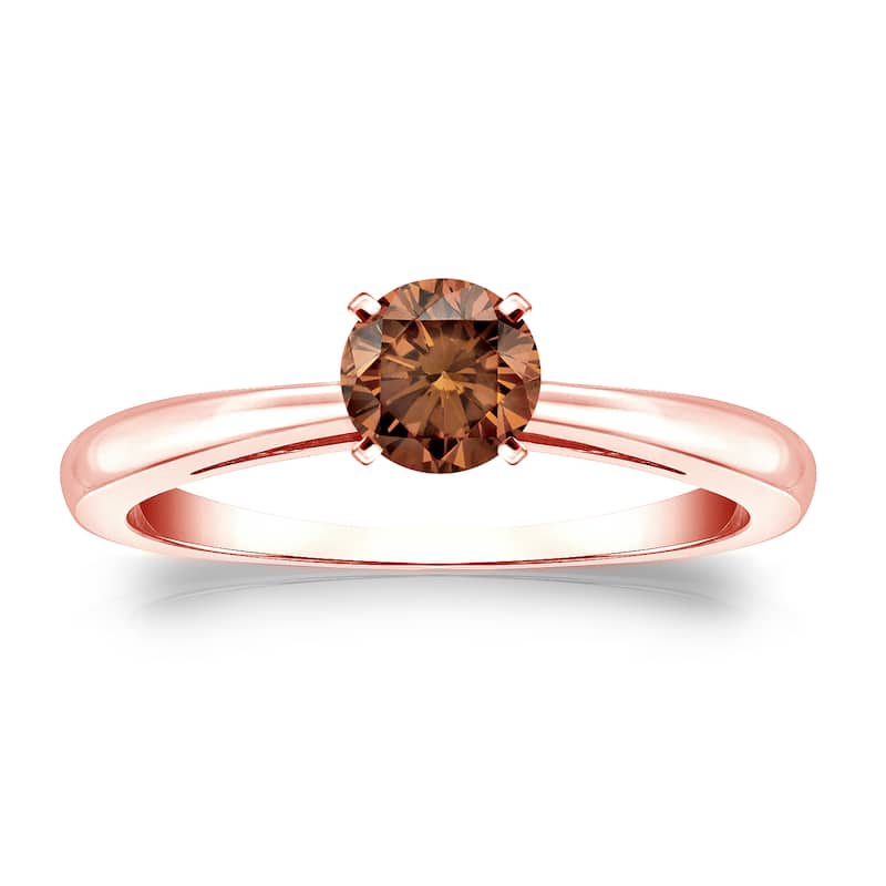 Auriya 1/3cttw Round Solitaire Brown Diamond Ring 14k Gold
