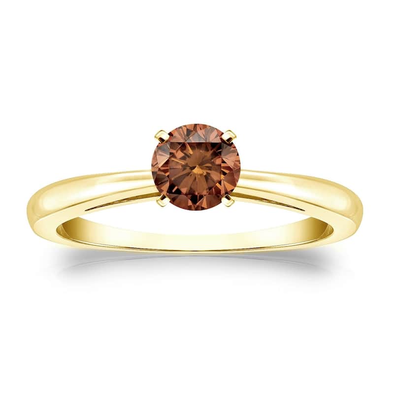 Auriya 1/3cttw Round Solitaire Brown Diamond Ring 14k Gold - 4 - Yellow