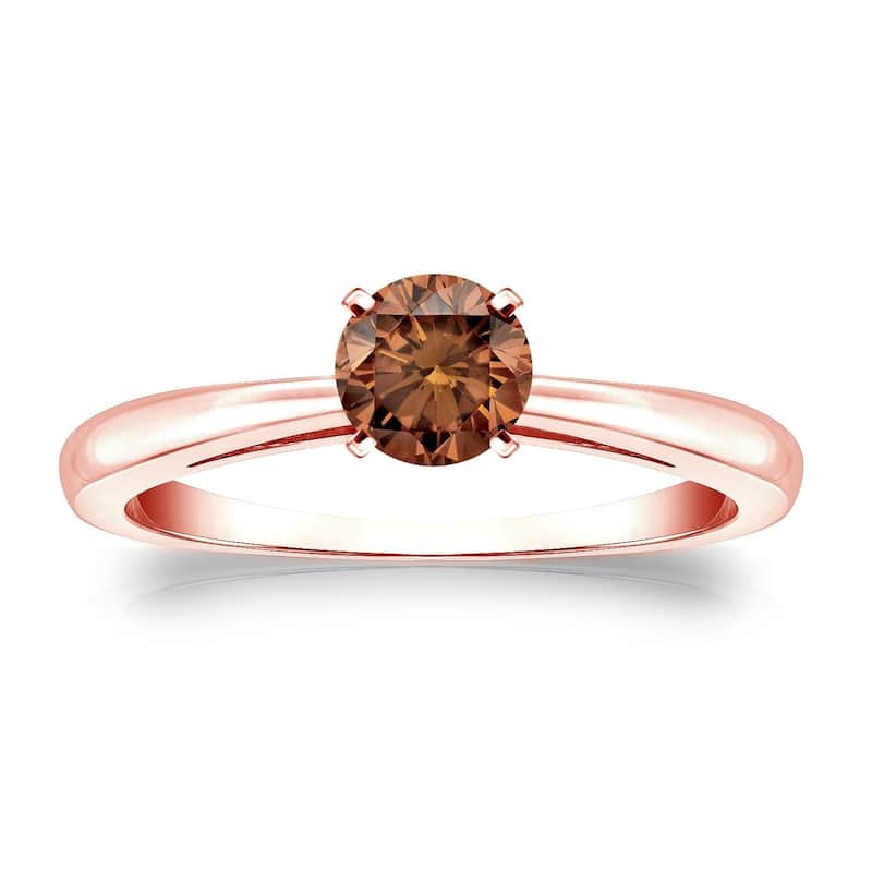 Auriya 1/3cttw Round Solitaire Brown Diamond Ring 14k Gold - 4 - Rose