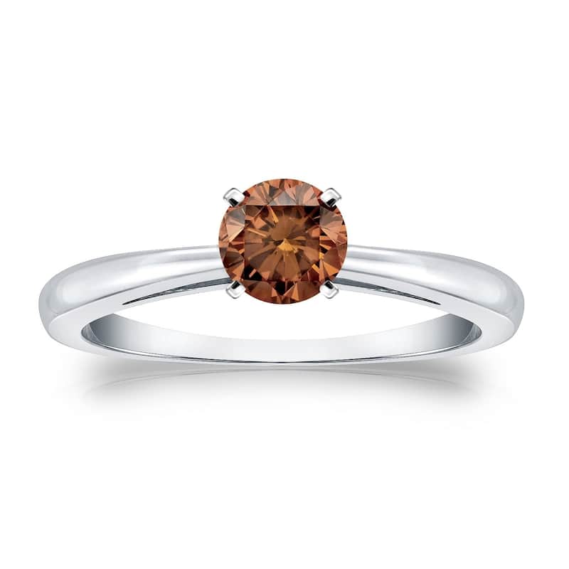 Auriya 1/3cttw Round Solitaire Brown Diamond Ring 14k Gold - 4 - White