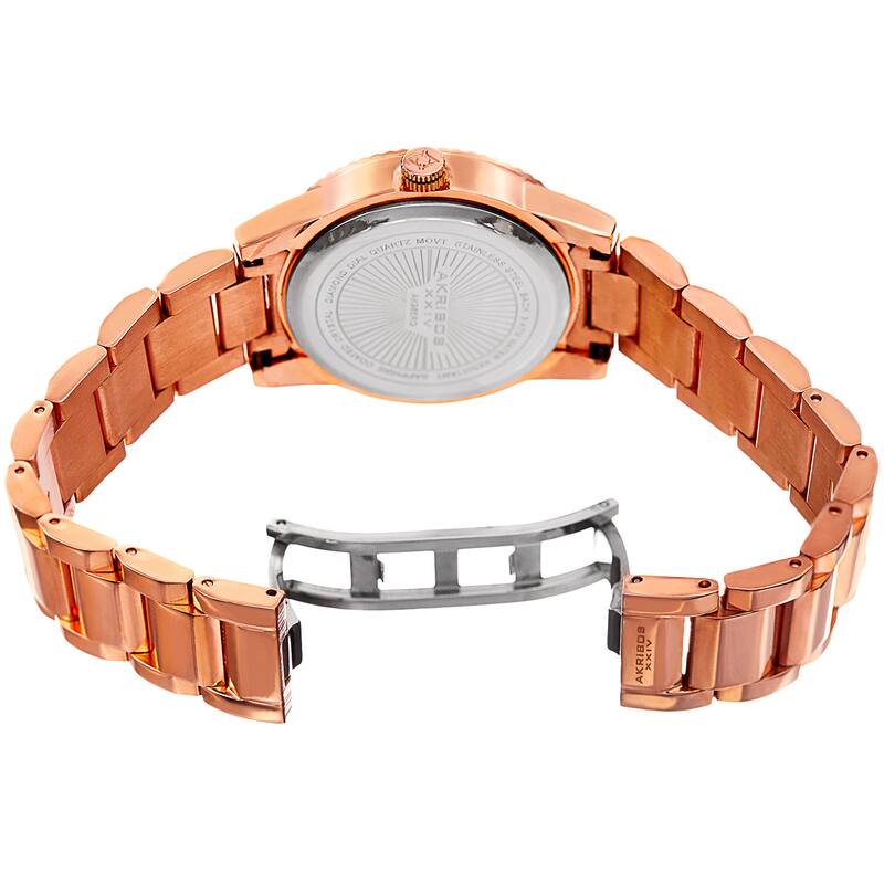 Akribos XXIV Women's Quartz Diamond Date Stainless Steel Rose-Tone Bracelet Watch