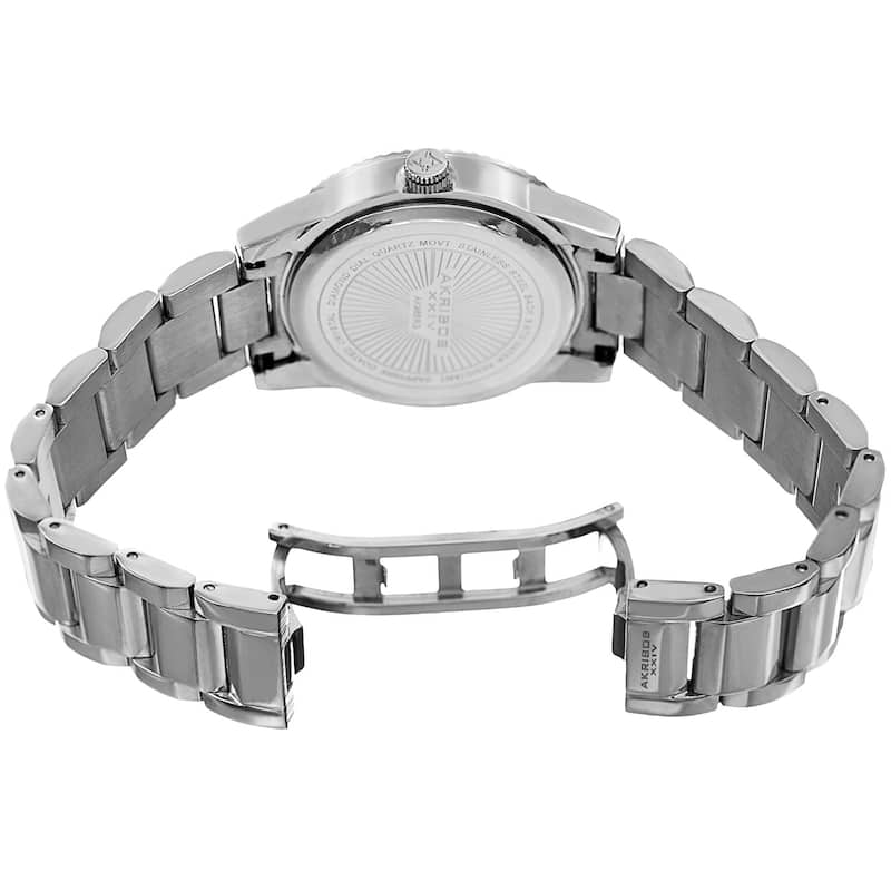 Akribos XXIV Women's Quartz Diamond Date Stainless Steel Silver-Tone Bracelet Watch