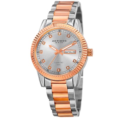 Akribos XXIV Women's Quartz Diamond Date Stainless Steel Two-Tone Bracelet Watch