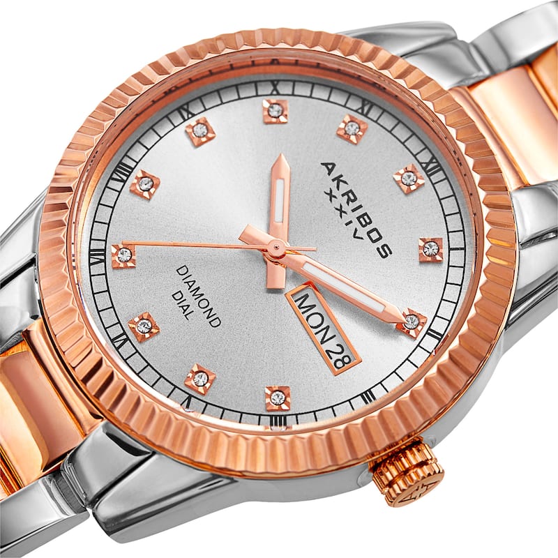 Akribos XXIV Women's Quartz Diamond Date Stainless Steel Two-Tone Bracelet Watch