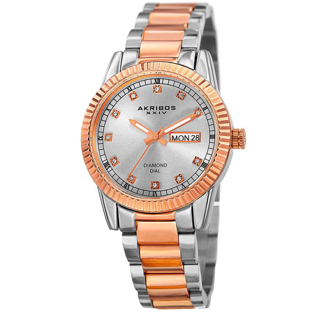 Akribos XXIV Women's Quartz Diamond Date Stainless Steel Two-Tone Bracelet Watch