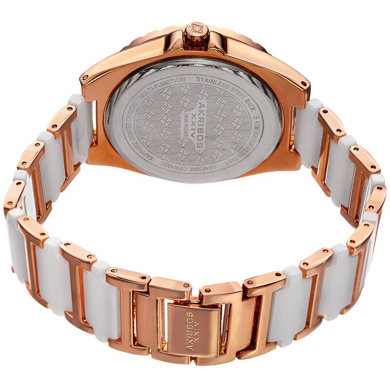 Akribos XXIV Women's Quartz Multifunction Crystal Rose-Tone/White Bracelet Watch