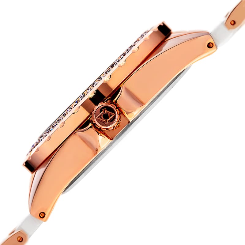 Akribos XXIV Women's Quartz Multifunction Crystal Rose-Tone/White Bracelet Watch
