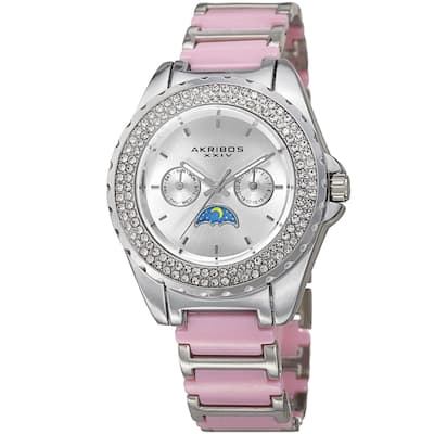 Akribos XXIV Women's Quartz Multifunction Crystal Silver-Tone Bracelet Watch