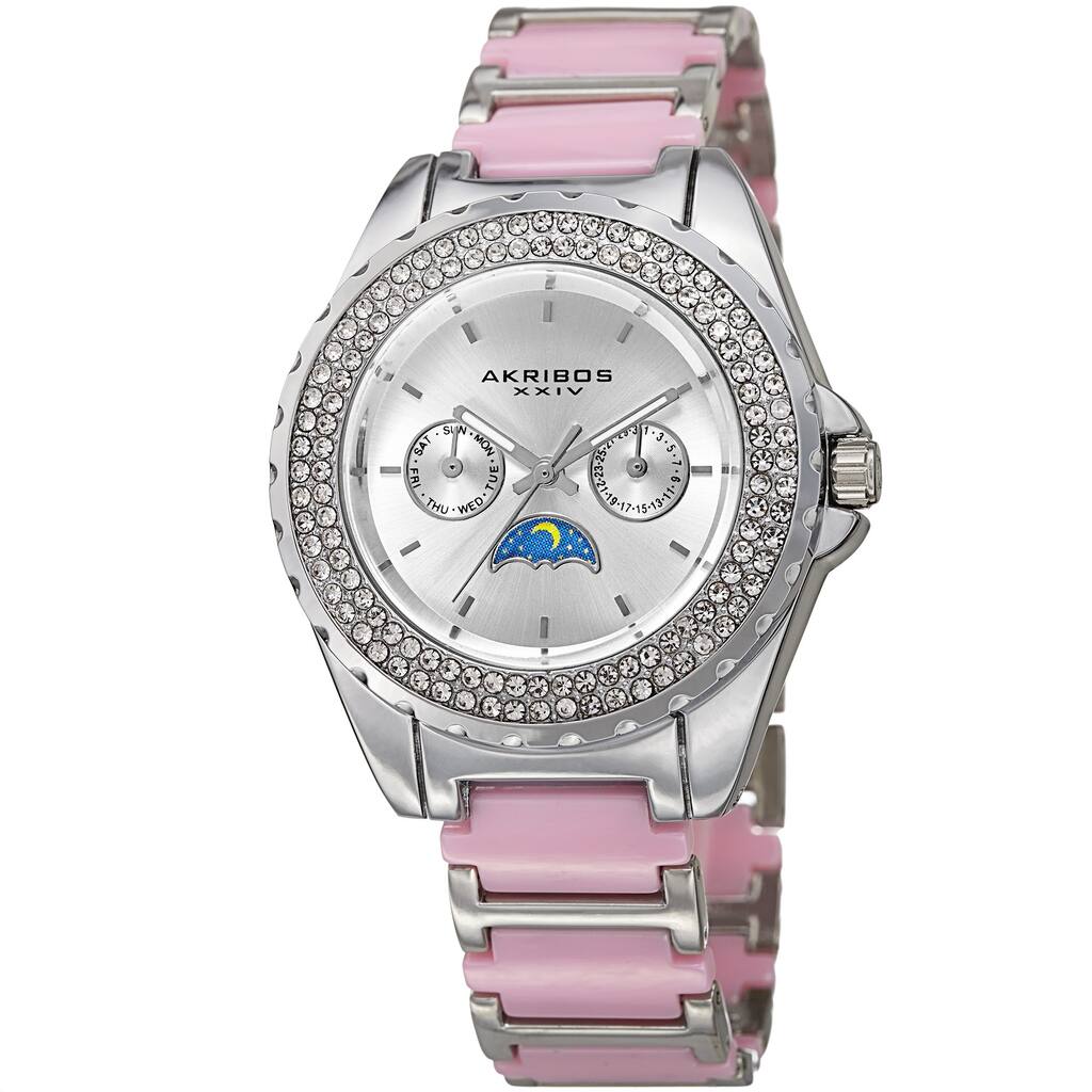Akribos XXIV Women's Quartz Multifunction Crystal Silver-Tone Bracelet Watch