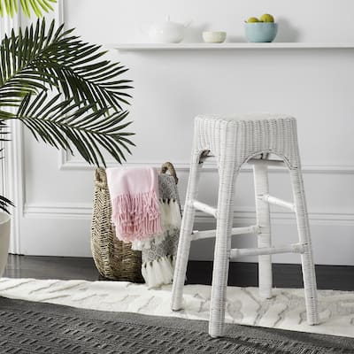 SAFAVIEH 30-inch Percy Wicker White Distress Counter Stool - 18.9" x 18.9" x 29.5"