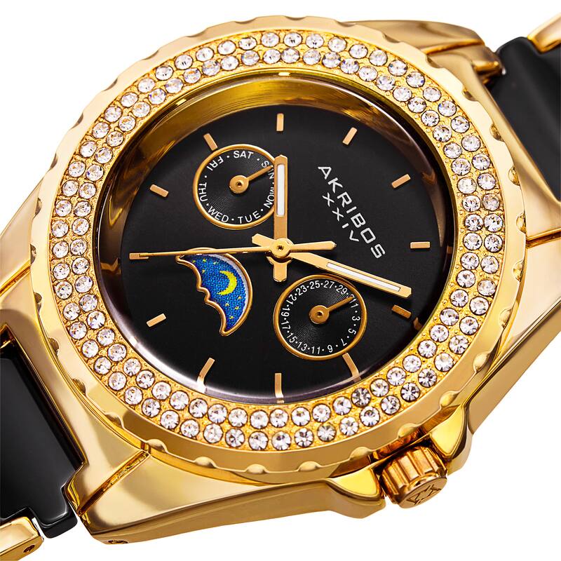 Akribos XXIV Women's Quartz Multifunction Crystal Gold-Tone Bracelet Watch
