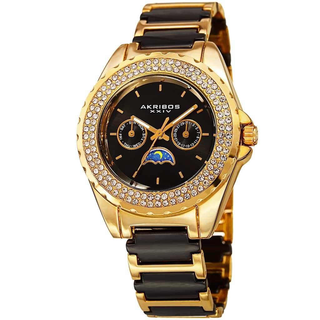 Akribos XXIV Women's Quartz Multifunction Crystal Gold-Tone Bracelet Watch