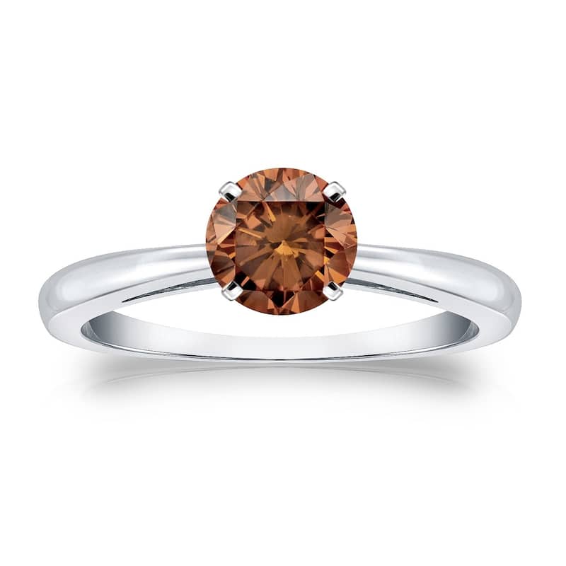 Auriya 1/2cttw Round Solitaire Brown Diamond Ring 14k Gold - 6 - White