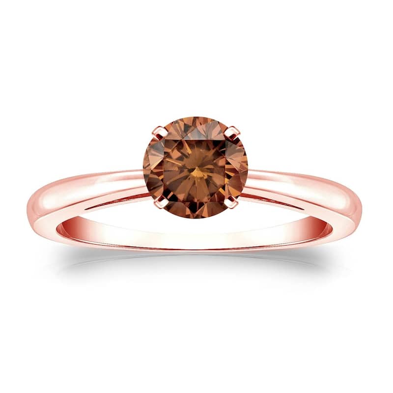 Auriya 1/2cttw Round Solitaire Brown Diamond Ring 14k Gold - 4 - Rose