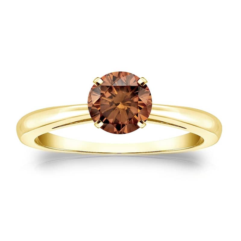 Auriya 1/2cttw Round Solitaire Brown Diamond Ring 14k Gold - 5.5 - Yellow