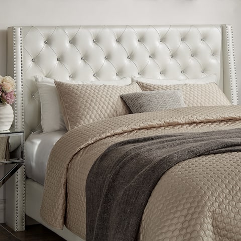 Aurora Faux Leather Crystal Tufted Wingback Headboard by iNSPIRE Q Bold