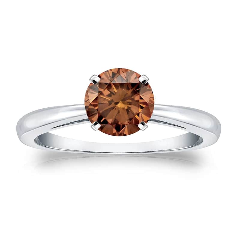 Auriya 3/4cttw Round Solitaire Brown Diamond Ring 14k Gold - 10 - White