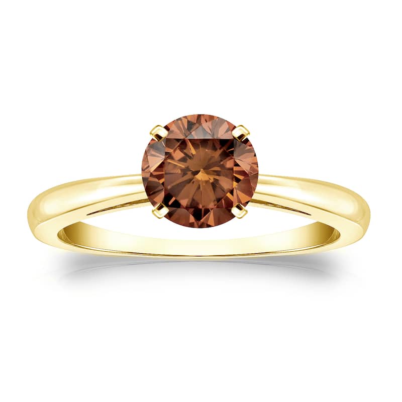 Auriya 3/4cttw Round Solitaire Brown Diamond Ring 14k Gold