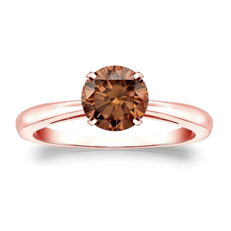 Auriya 3/4cttw Round Solitaire Brown Diamond Ring 14k Gold - 5 - Rose