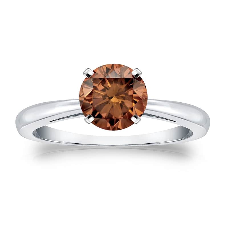 Auriya 1cttw Round Solitaire Brown Diamond Ring 14k Gold - 4 - White
