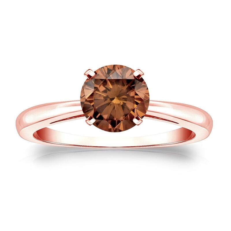 Auriya 1cttw Round Solitaire Brown Diamond Ring 14k Gold - 4 - Rose