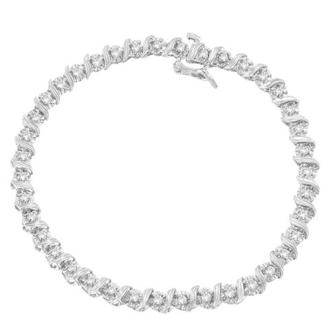 10K White Gold 1ct TDW Round Cut Diamond Wrap Bracelet (I-J, I3)