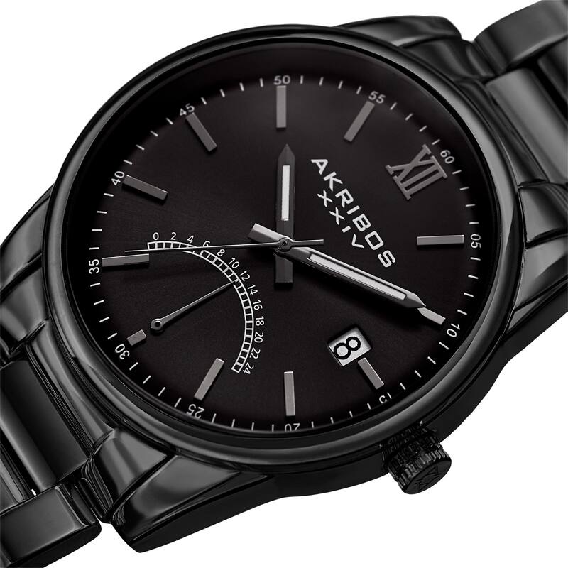 Akribos XXIV Men's Quartz Retrograde Stainless Steel Black Bracelet Watch