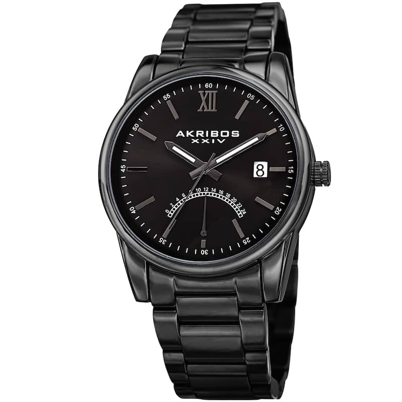 Akribos XXIV Men's Quartz Retrograde Stainless Steel Black Bracelet Watch
