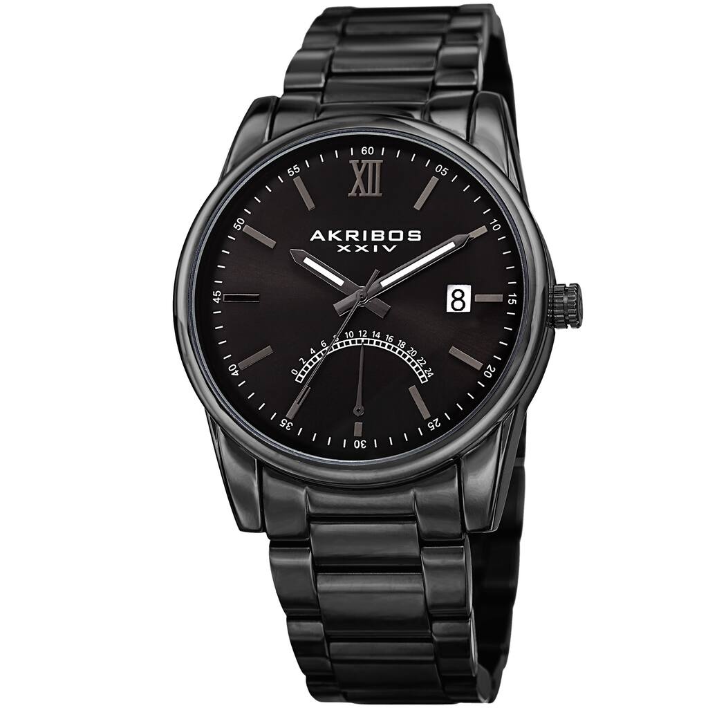 Akribos XXIV Men's Quartz Retrograde Stainless Steel Black Bracelet Watch