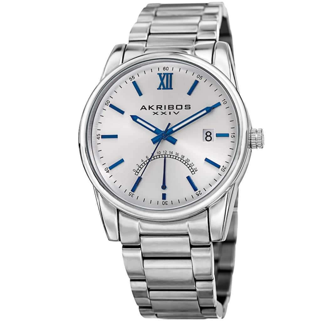 Akribos XXIV Men's Quartz Retrograde Stainless Steel Silver-Tone Bracelet Watch