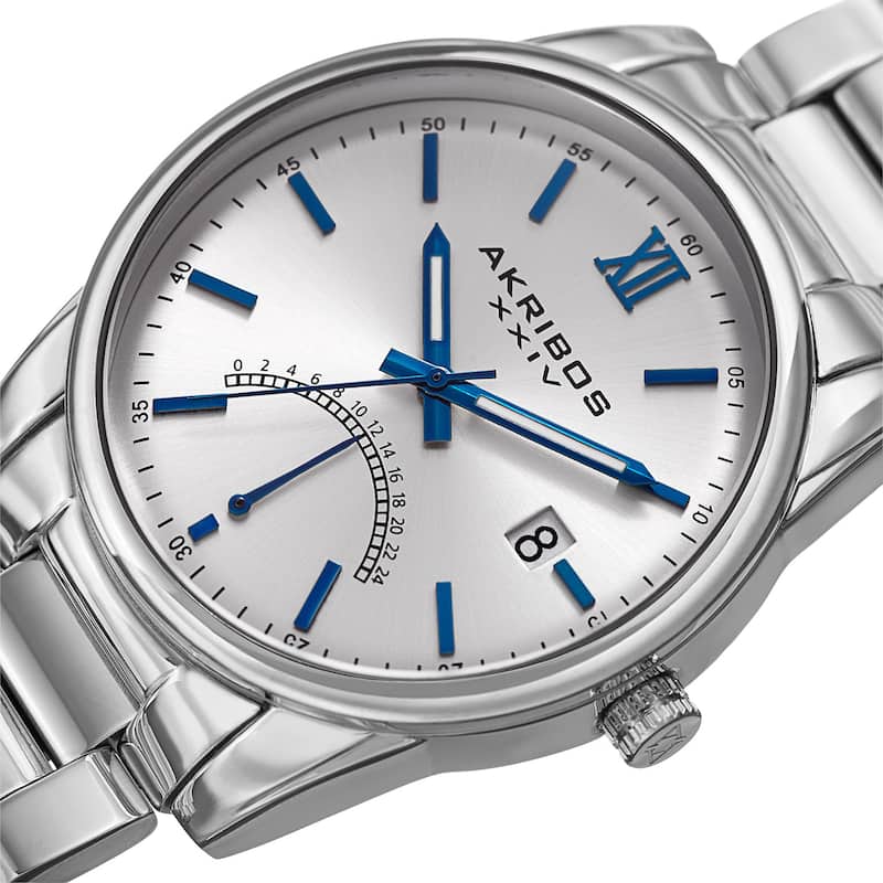 Akribos XXIV Men's Quartz Retrograde Stainless Steel Silver-Tone Bracelet Watch