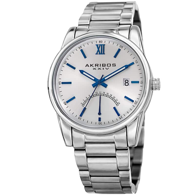 Akribos XXIV Men's Quartz Retrograde Stainless Steel Silver-Tone Bracelet Watch