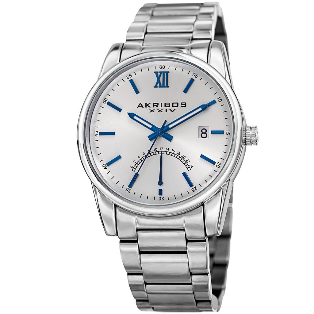 Akribos XXIV Men's Quartz Retrograde Stainless Steel Silver-Tone Bracelet Watch