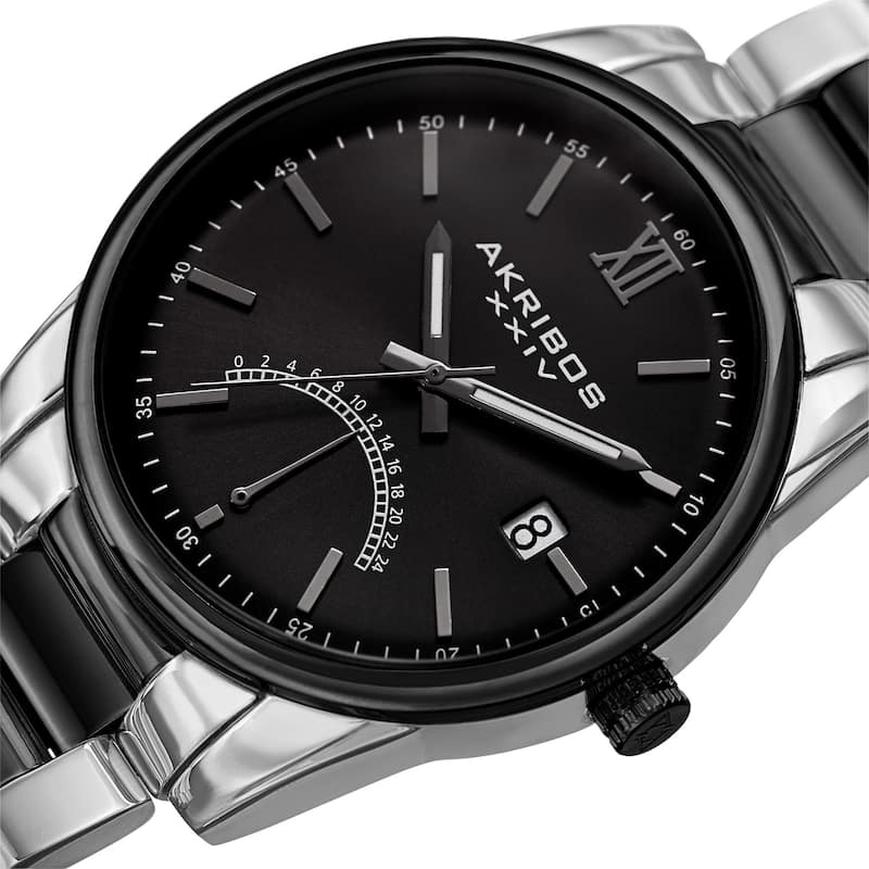 Akribos XXIV Men's Quartz Retrograde Stainless Steel Two-Tone/ Black Bracelet Watch