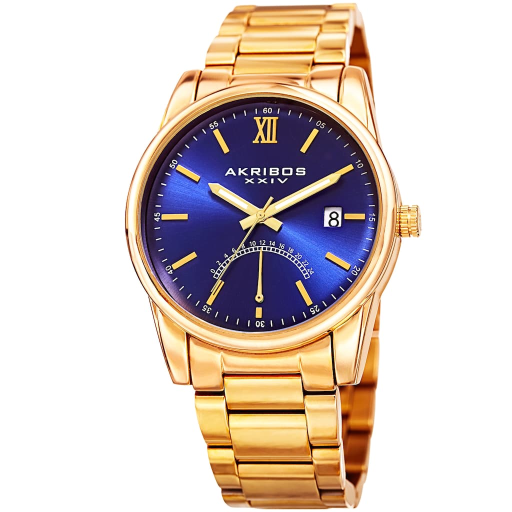 Akribos XXIV Men's Quartz Retrograde Stainless Steel Gold-Tone Bracelet Watch