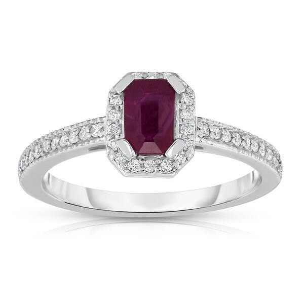 8Ct Emerald Cut Red Ruby Solitaire Engagement Wedding Ring 14K White Gold Finish
