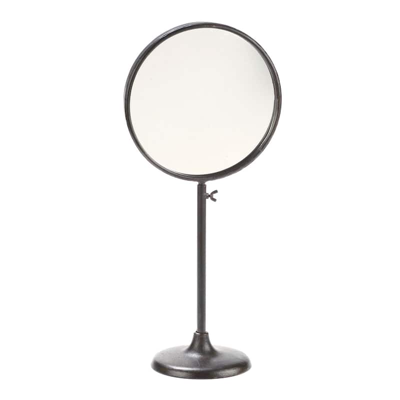 Brown Metal Industrial Adjustable Round Mirror Stand