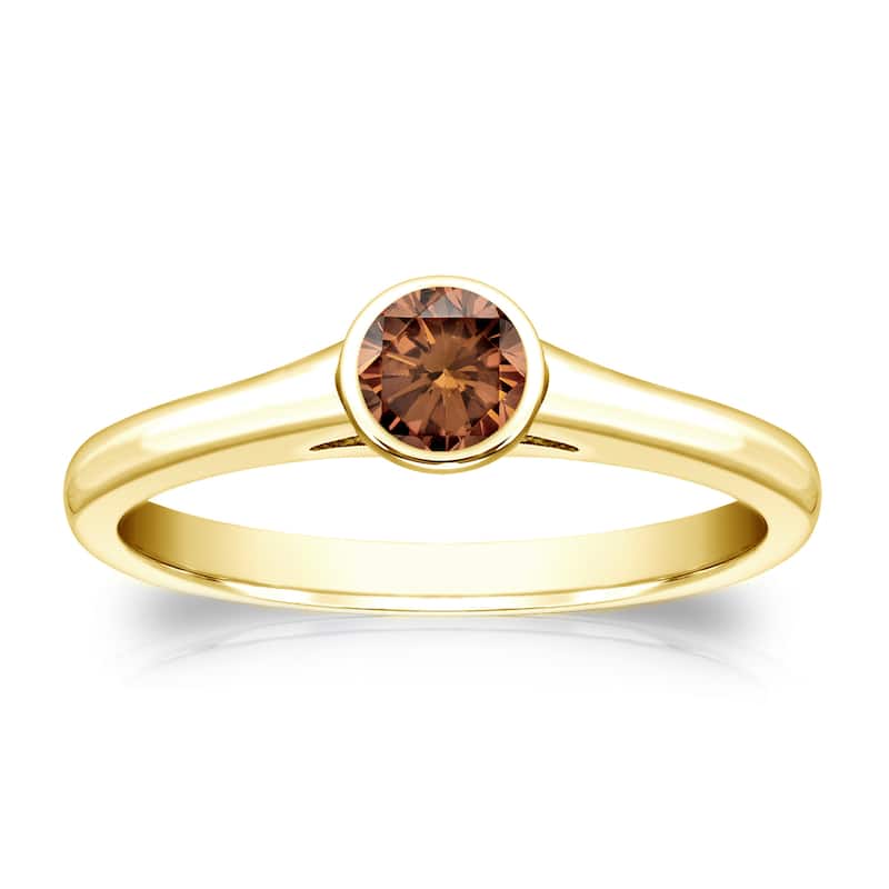 Auriya 1/4cttw Round Bezel Set Solitaire Brown Diamond Ring 14k Gold
