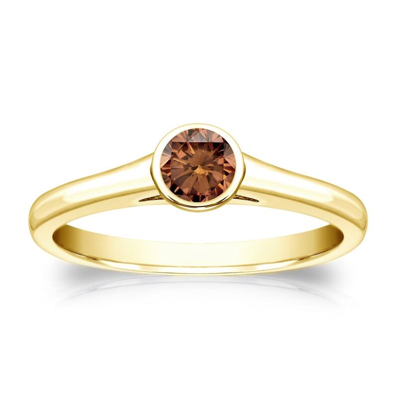 Auriya 1/4cttw Round Bezel Set Solitaire Brown Diamond Ring 14k Gold - 4 - Yellow