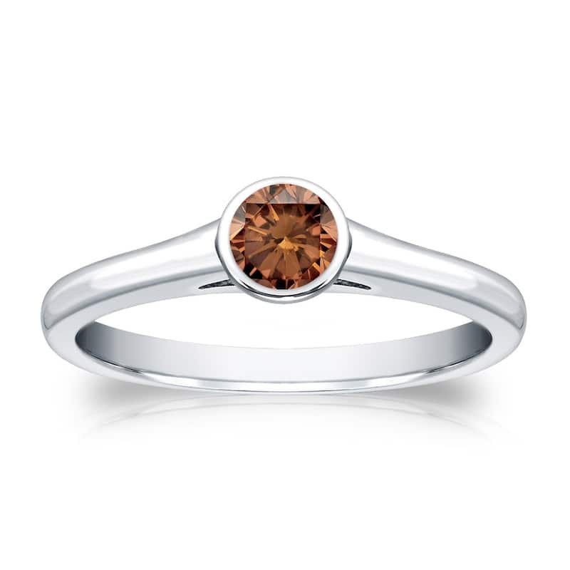 Auriya 1/4cttw Round Bezel Set Solitaire Brown Diamond Ring 14k Gold - 4 - White